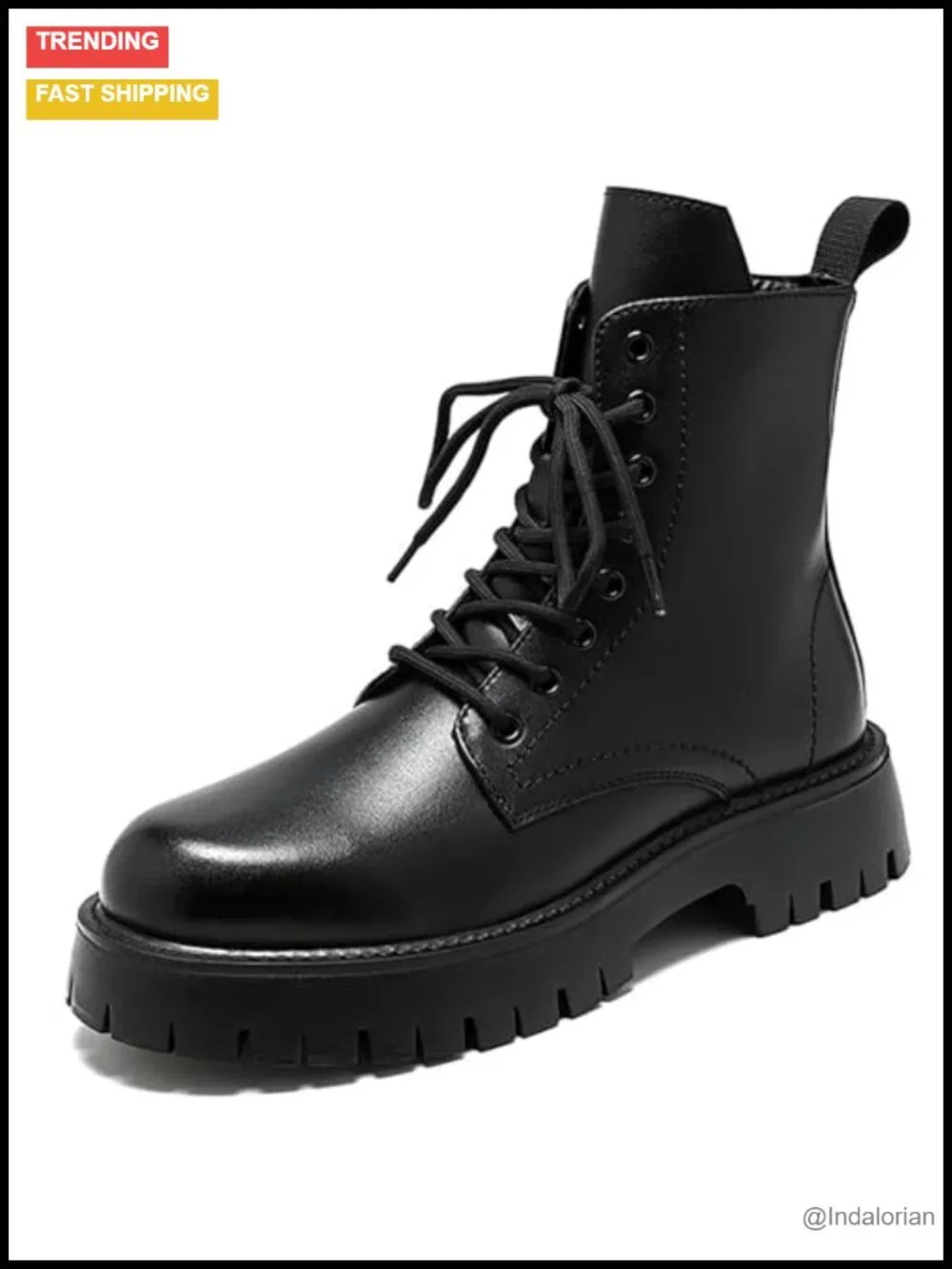 Men's Faux Leather Platform Combat Boots Lace Up Side Zipper Chunky Lug Sole